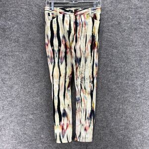 Artelier Pants Women 0 White Striped Chino Flat Front Low Rise Skinny Pockets